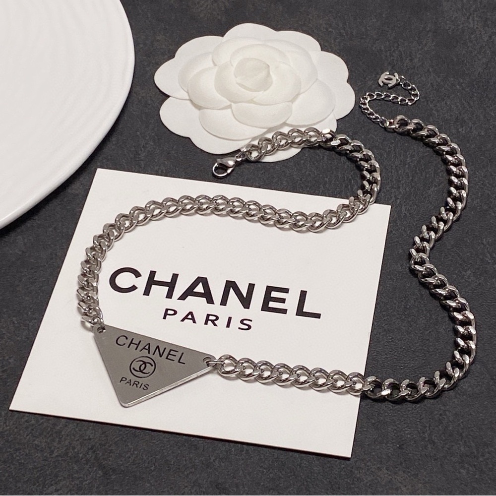Chanel Triangular Silver Necklace - image 5